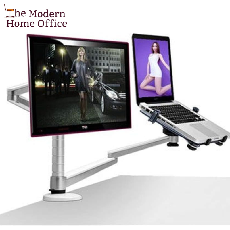 Aluminum LCD LED Monitor Desk Stand Holder Arm with Full Motion is a versatile and adjustable accessory designed to enhance the ergonomics and functionality of computer monitors. It allows users to position their monitors at comfortable viewing angles while freeing up desk space.-The Modern Home Office