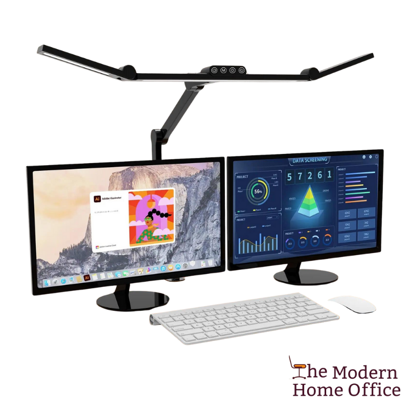 Home Office LED Desk Lamp. Designed to provide optimal lighting for work or study, offers adjustable brightness levels & color temperatures. With its sleek and modern design, it not only illuminates your workspace but also adds a touch of style to your home office. Key Features: Adjustable Brightness. Adjustable Color Temperature. Eye-Care Technology. Flexible Gooseneck Design. Touch Control Panel. USB Charging Port. Energy-Efficient LED Technology. Sleek and Modern Design.-The Modern Home Office