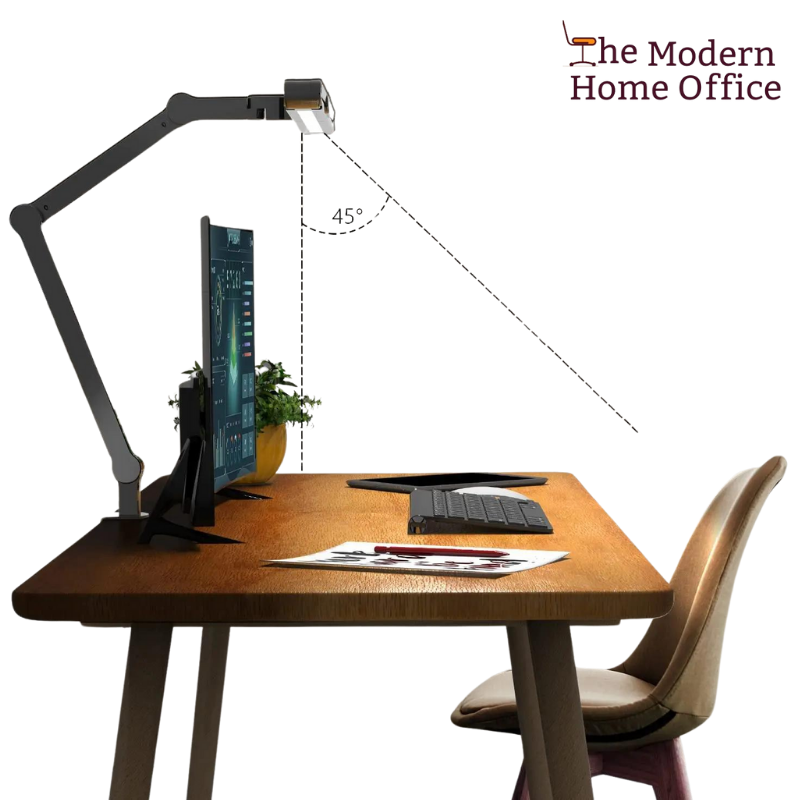 Home Office LED Desk Lamp. Designed to provide optimal lighting for work or study, offers adjustable brightness levels & color temperatures. With its sleek and modern design, it not only illuminates your workspace but also adds a touch of style to your home office. Key Features: Adjustable Brightness. Adjustable Color Temperature. Eye-Care Technology. Flexible Gooseneck Design. Touch Control Panel. USB Charging Port. Energy-Efficient LED Technology. Sleek and Modern Design.-The Modern Home Office