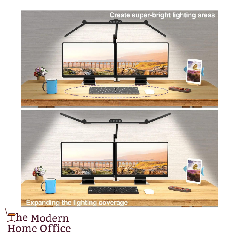 Home Office LED Desk Lamp. Designed to provide optimal lighting for work or study, offers adjustable brightness levels & color temperatures. With its sleek and modern design, it not only illuminates your workspace but also adds a touch of style to your home office. Key Features: Adjustable Brightness. Adjustable Color Temperature. Eye-Care Technology. Flexible Gooseneck Design. Touch Control Panel. USB Charging Port. Energy-Efficient LED Technology. Sleek and Modern Design.-The Modern Home Office