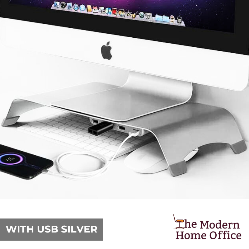 Experience ergonomic comfort and enhanced productivity with our Aluminum Universal Monitor Stand Holder. Designed to elevate your monitor to eye level, this sleek and sturdy stand provides a stylish and functional solution for optimizing your workspace. Compatible with most monitors and laptops, its universal design ensures versatility and convenience, while its durable aluminum construction offers stability and durability. -The Modern Home Office