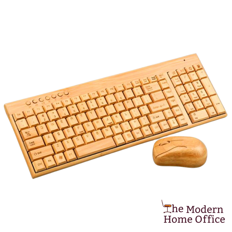 The Bamboo Keyboard and Wireless Mouse Combo Set is a unique and environmentally-friendly computer accessory bundle that combines a keyboard and a mouse, both featuring bamboo elements. -The Modern Home Office