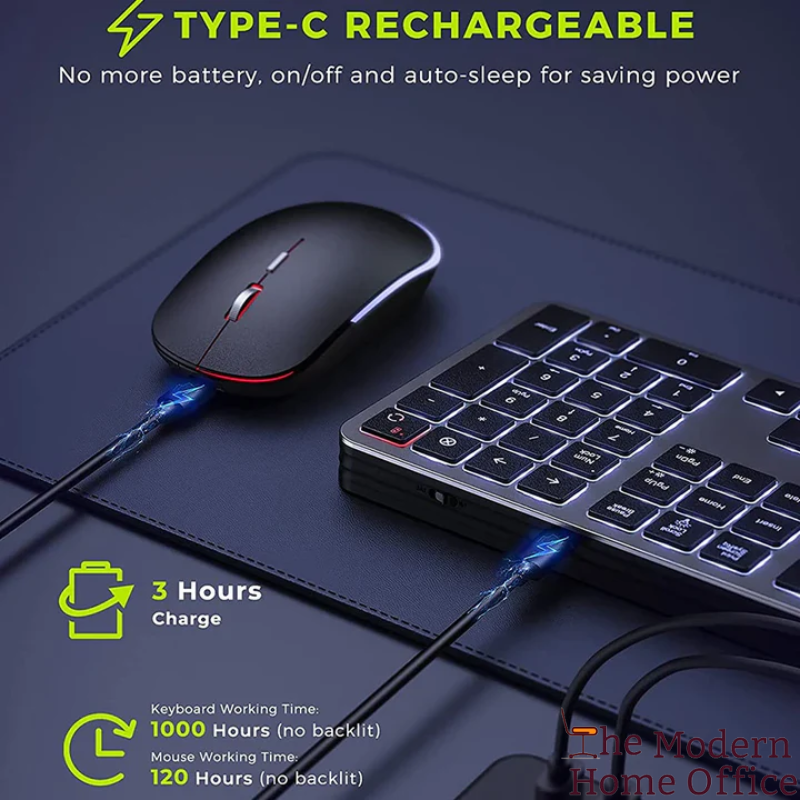 Backlit Wireless Keyboard and Mouse Set, designed to provide an optimal blend of comfort, functionality, and aesthetics. Whether you're working late into the night or navigating through your daily tasks, this set ensures a seamless, efficient, and enjoyable experience. -The Modern Home Office