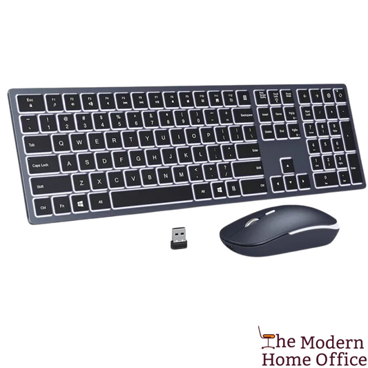 Backlit Wireless Keyboard and Mouse Set, designed to provide an optimal blend of comfort, functionality, and aesthetics. Whether you're working late into the night or navigating through your daily tasks, this set ensures a seamless, efficient, and enjoyable experience. -The Modern Home Office